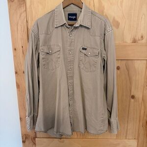 Wrangler Men's Tan Button Down Pearl Snap Shirt